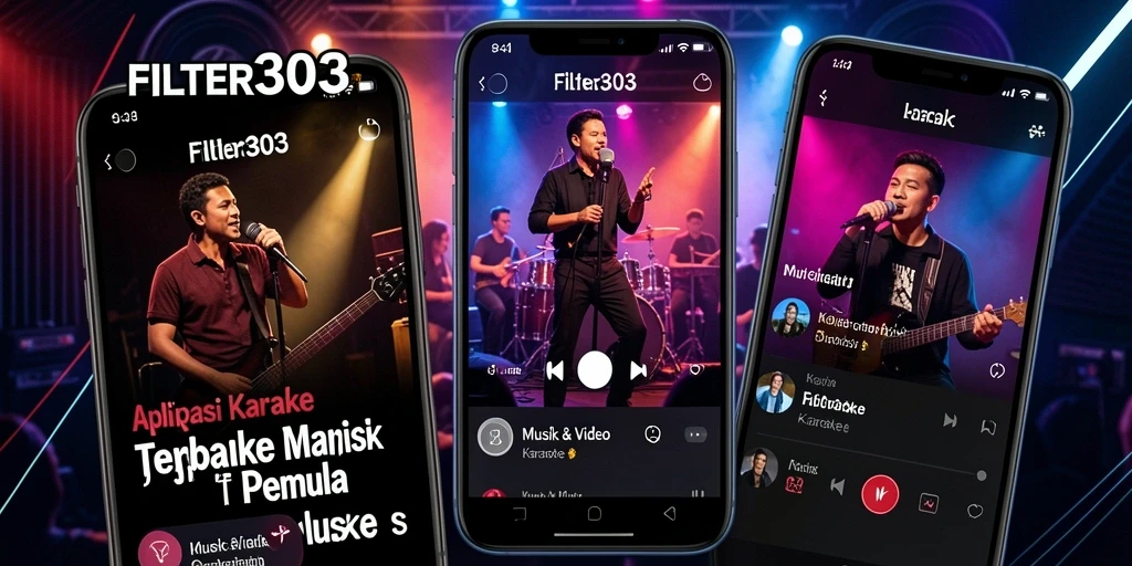 Tampilan antarmuka FILTER303 dengan fitur Karaoke yang menarik.