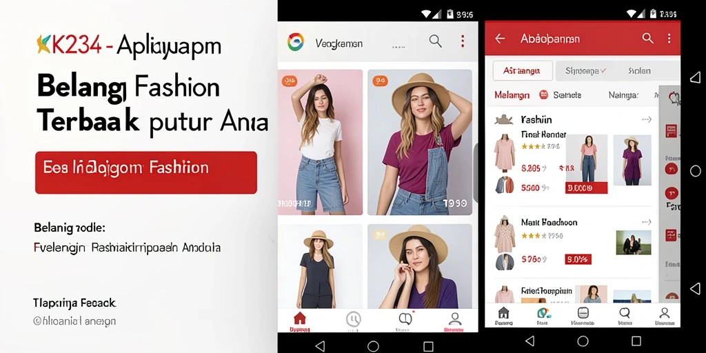 Antarmuka aplikasi K234 menampilkan berbagai pilihan fashion menarik.